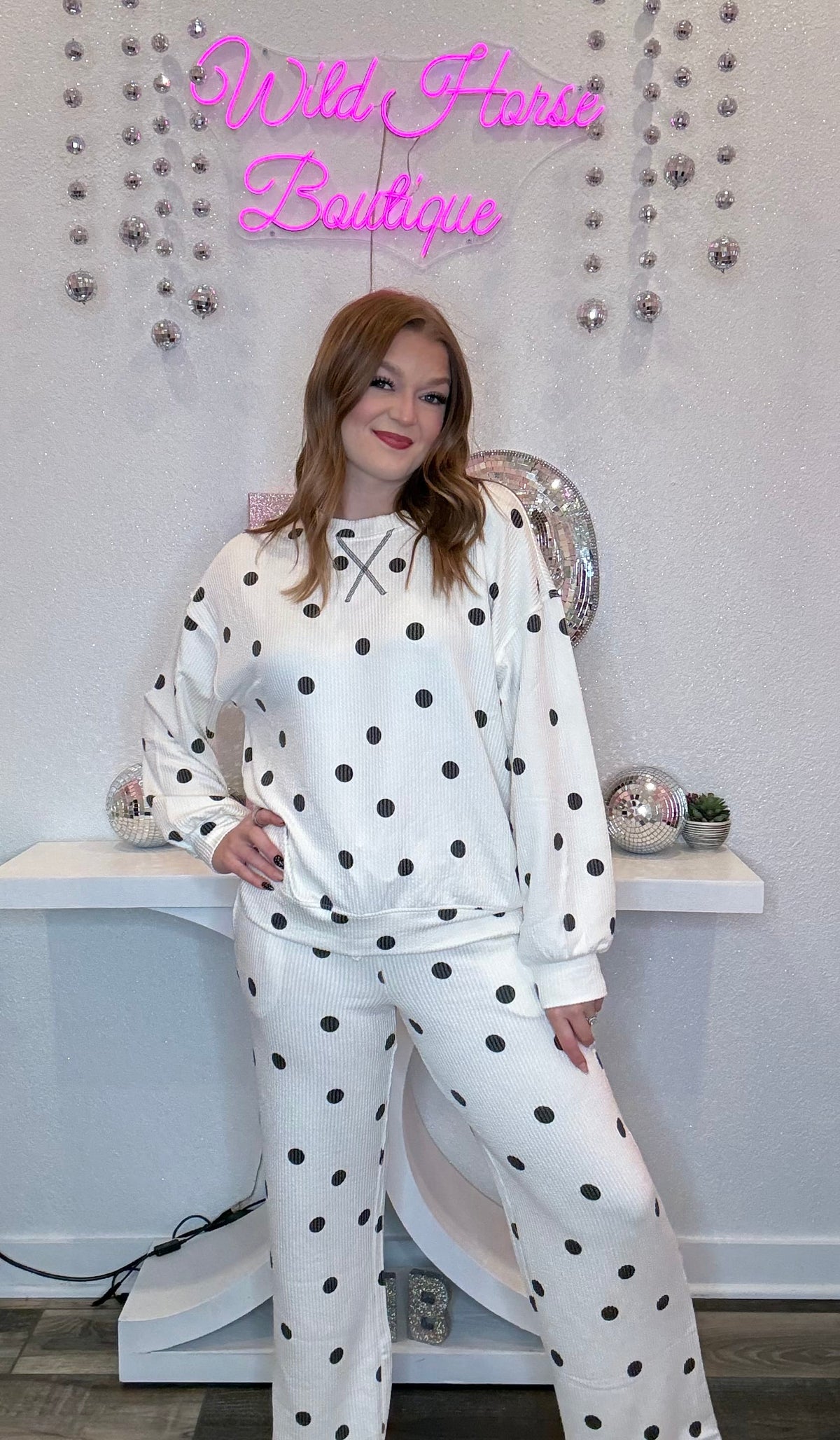 Wild Horse Boutique Long Sleeve Polka Dot Set