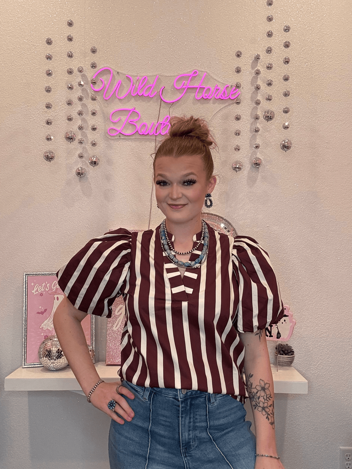 Wild Horse Boutique Maroon & Cream Striped Blouse
