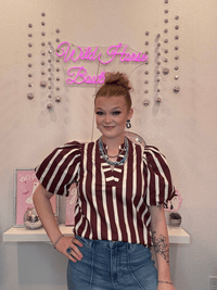 Wild Horse Boutique Maroon & Cream Striped Blouse
