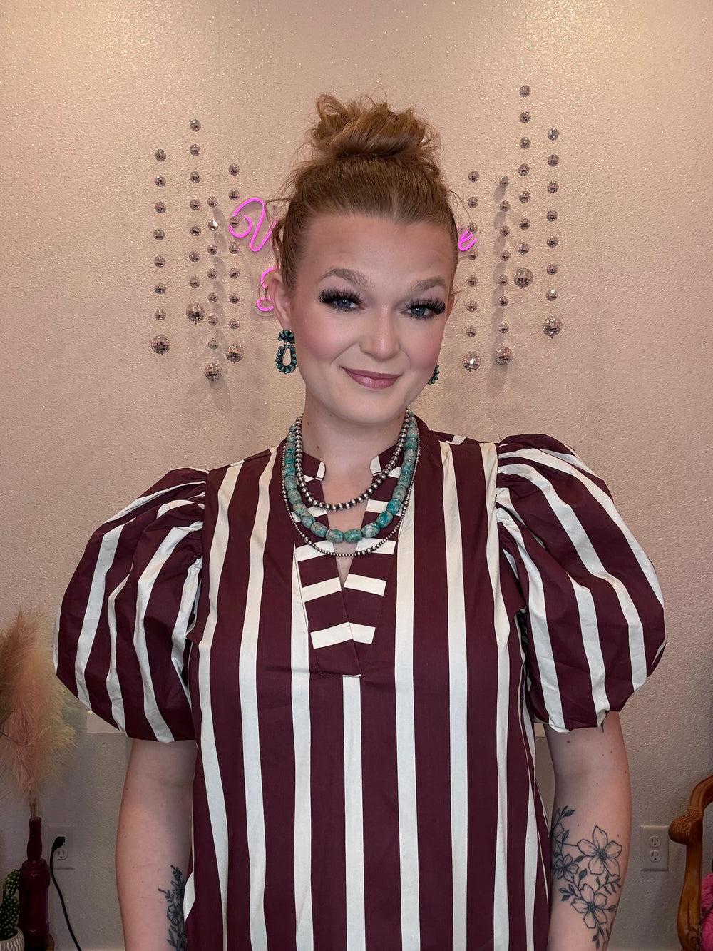 Wild Horse Boutique Maroon & Cream Striped Blouse
