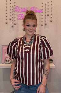 Wild Horse Boutique Maroon & Cream Striped Blouse