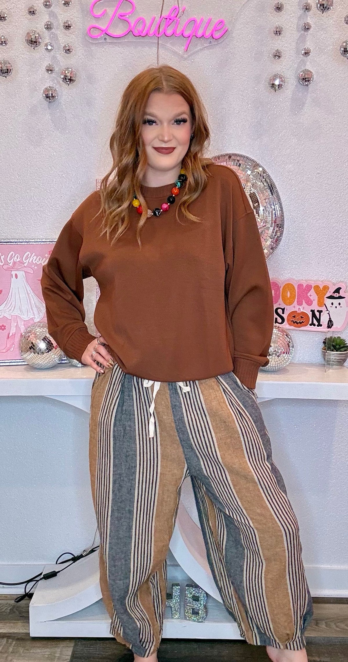 Wild Horse Boutique Multi Color Striped Barrel Pants