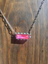 Wild Horse Boutique Necklace Pink Rectangle Crystal Stoned Necklace