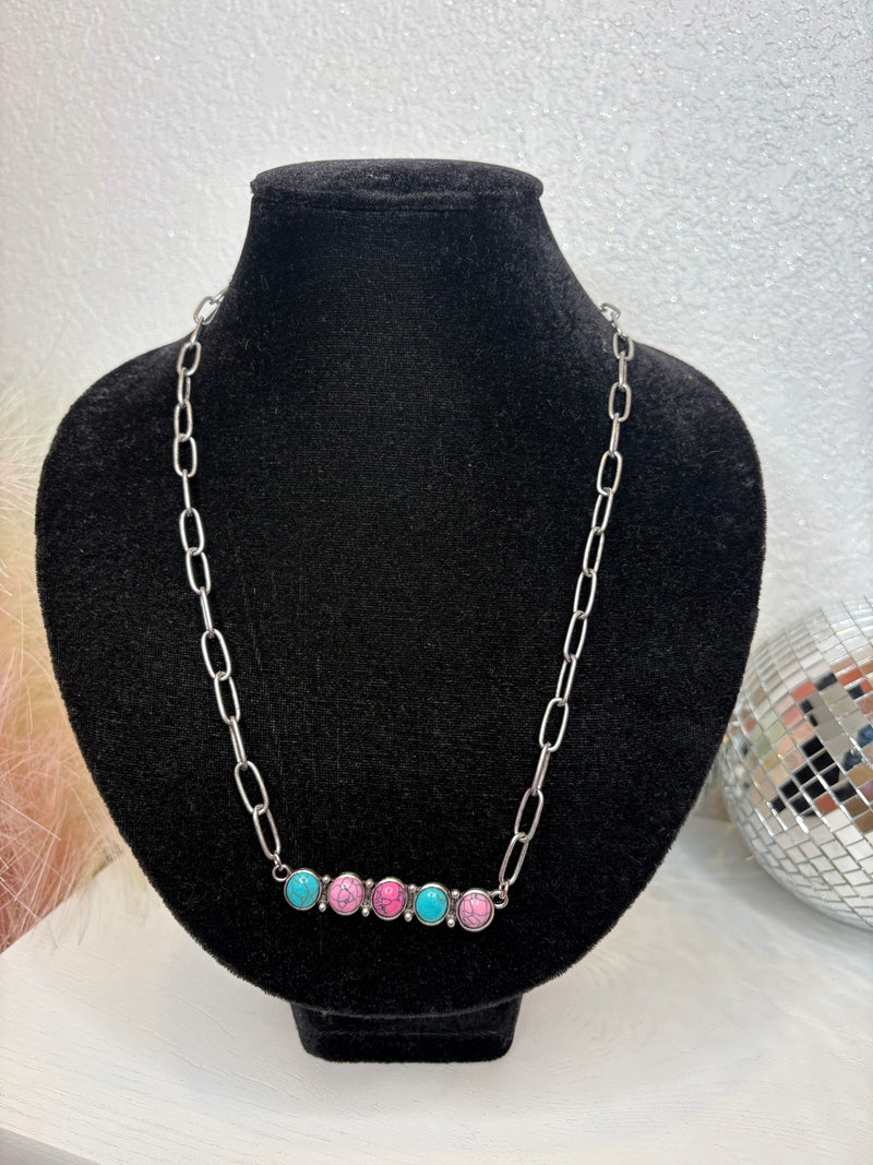 Wild Horse Boutique Necklaces Turquoise & Pink Mae Bar Stone Necklace