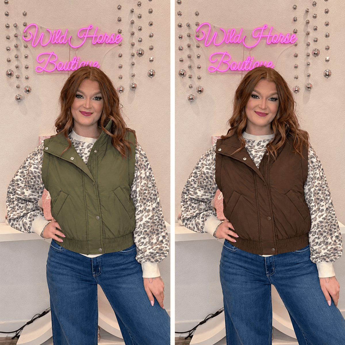 Wild Horse Boutique Olive or Brown Puffer Vest