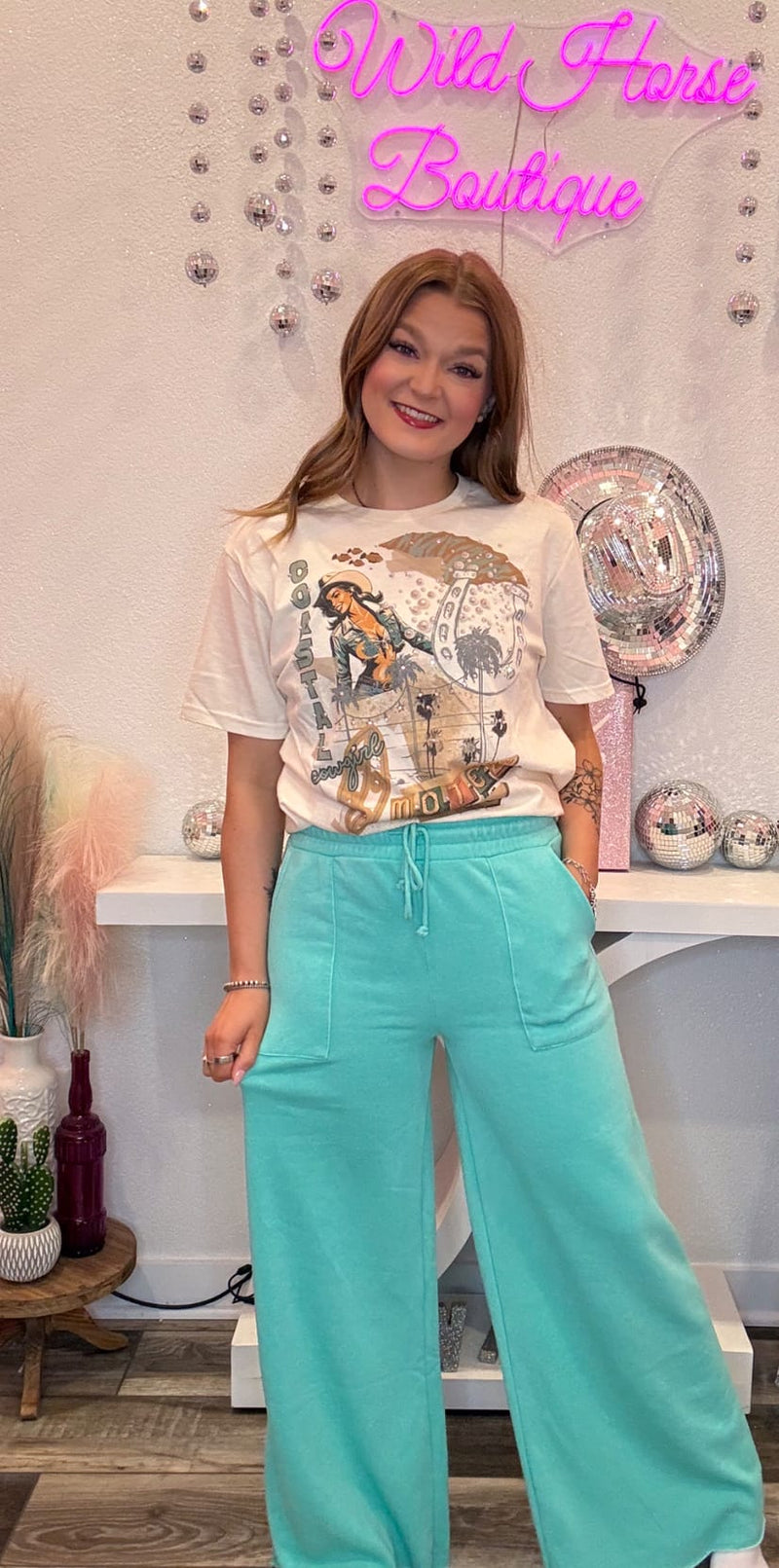 Wild Horse Boutique Pants Mineral Wash Wide-Leg Sweatpants with Pockets