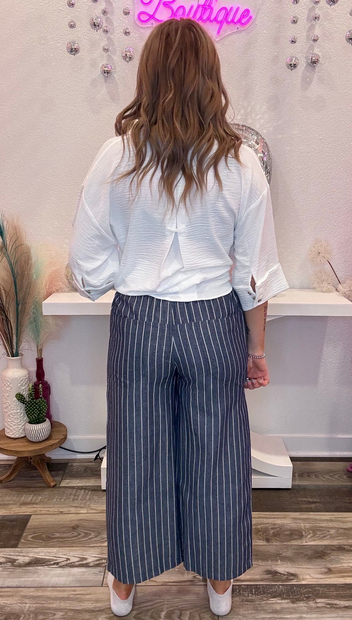 Wild Horse Boutique Pants Navy Pinstriped Pants
