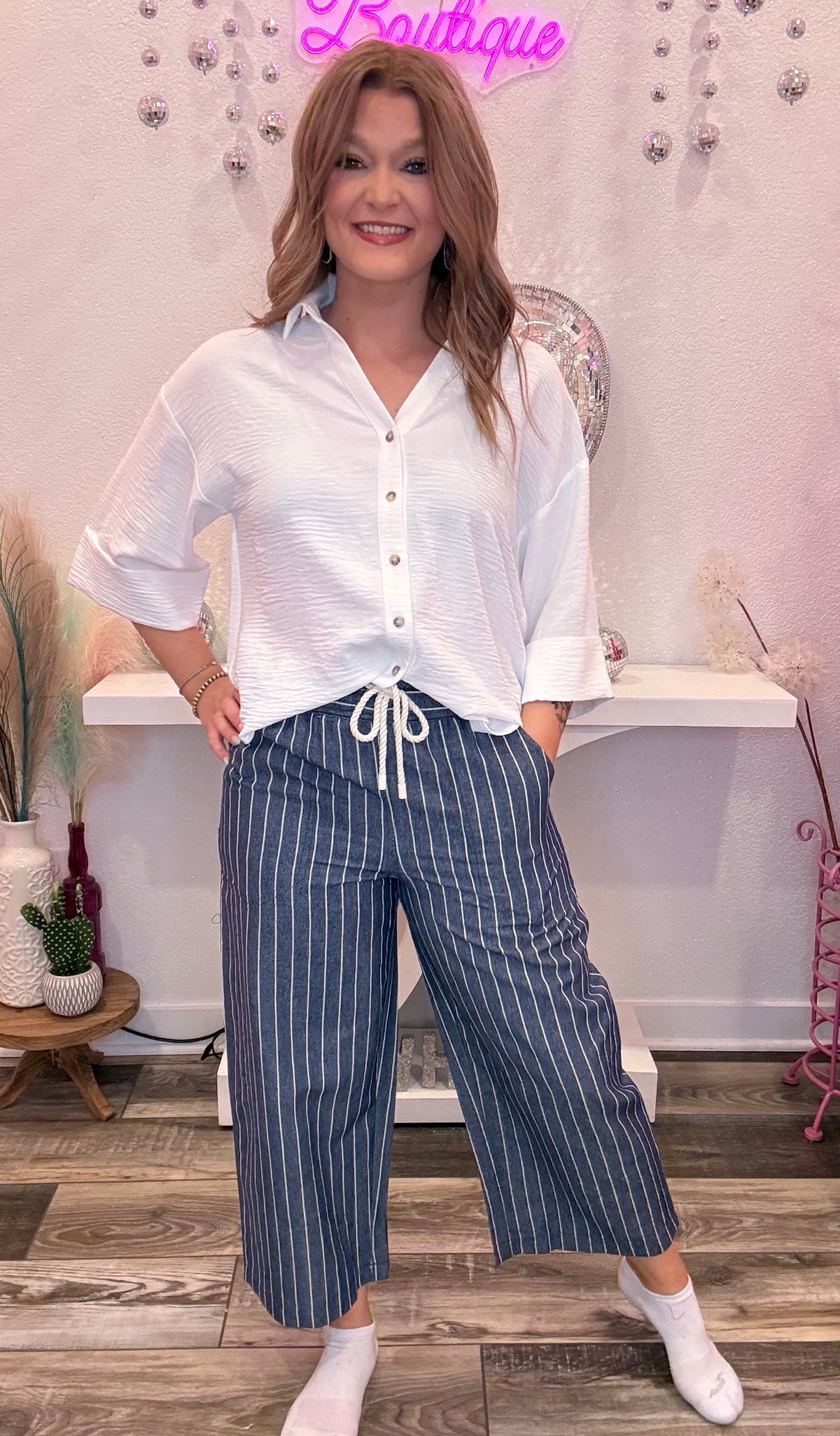Wild Horse Boutique Pants Navy Pinstriped Pants