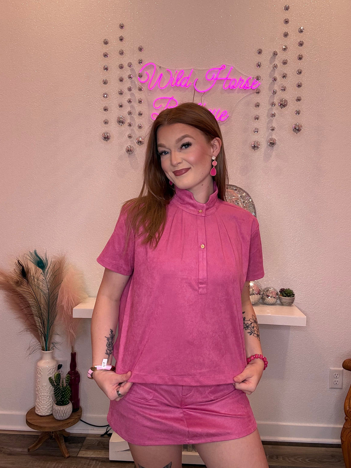 Wild Horse Boutique Pink Suede Top