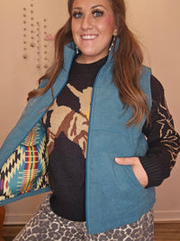 Wild Horse Boutique Puffer vest Turquoise Stitched Puffer Vest