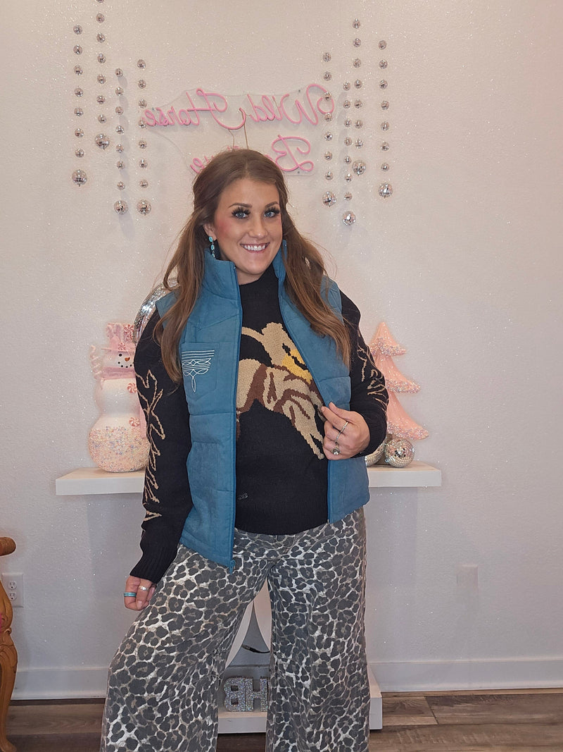 Wild Horse Boutique Puffer vest Turquoise Stitched Puffer Vest