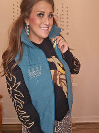 Wild Horse Boutique Puffer vest Turquoise Stitched Puffer Vest