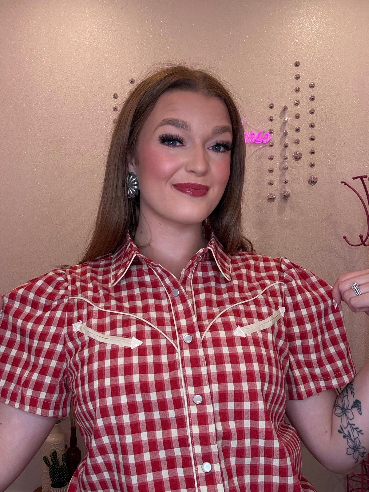 Wild Horse Boutique Red & White Checkered Button Snap Western Blouse