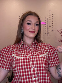 Wild Horse Boutique Red & White Checkered Button Snap Western Blouse