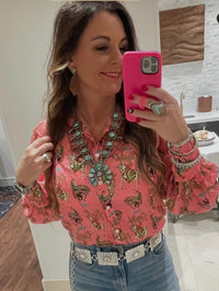 Wild Horse Boutique Sheer Pink Howdy Button Down