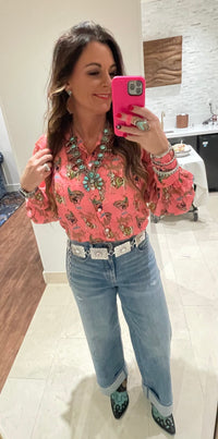 Wild Horse Boutique Sheer Pink Howdy Button Down