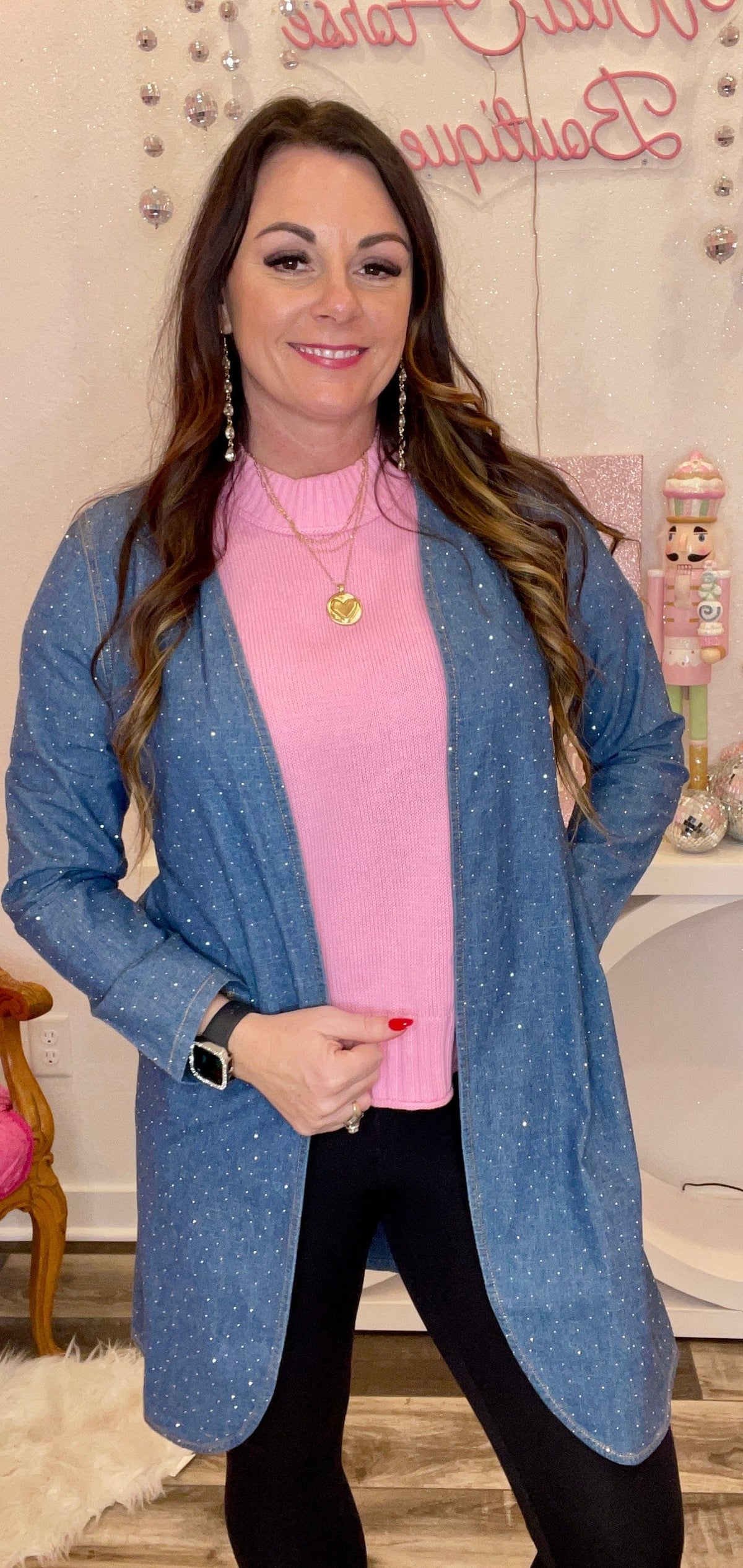 Wild Horse Boutique Shirts & Tops Denim Rhinestone Cardigan