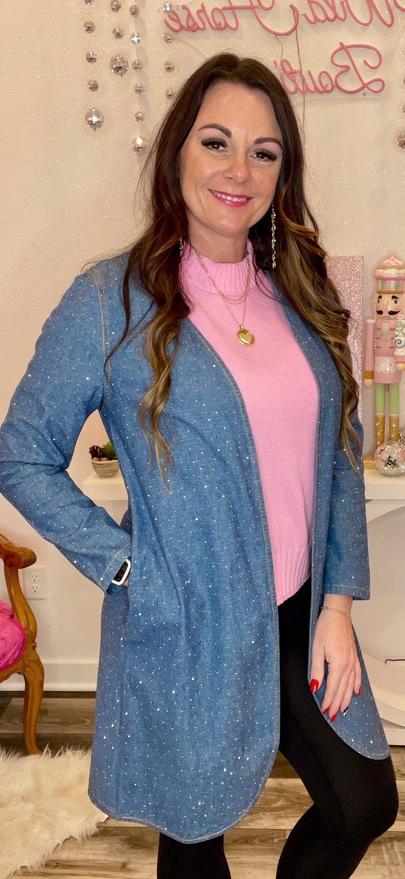 Wild Horse Boutique Shirts & Tops Denim Rhinestone Cardigan