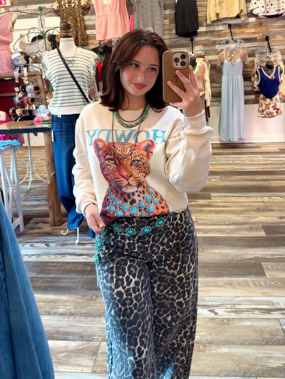 Wild Horse Boutique Shirts & Tops Howdy Leopard Sweatshirt