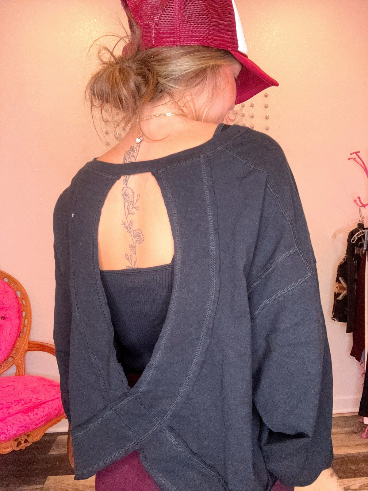 Wild Horse Boutique Shirts & Tops Long Sleeve Open Back Top