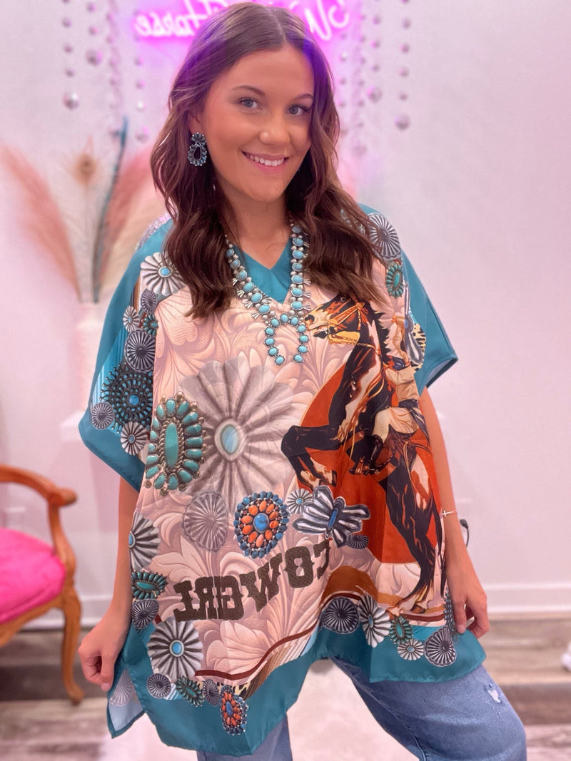 Wild Horse Boutique Shirts & Tops One size fits all The Cowboys & Turquoise Poncho