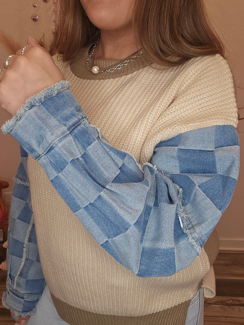 Wild Horse Boutique Shirts & Tops Patchwork Denim Sweater