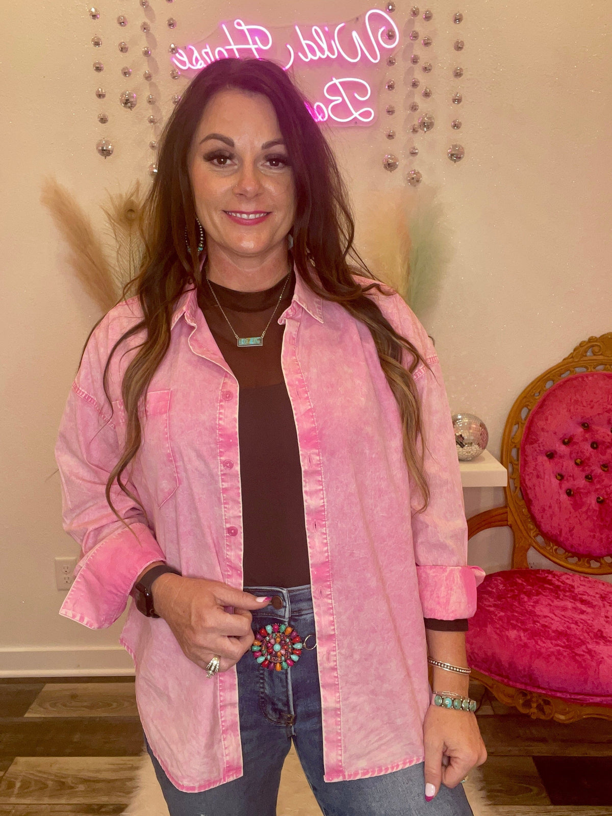 Wild Horse Boutique Shirts & Tops Regan Pink Button Down Top