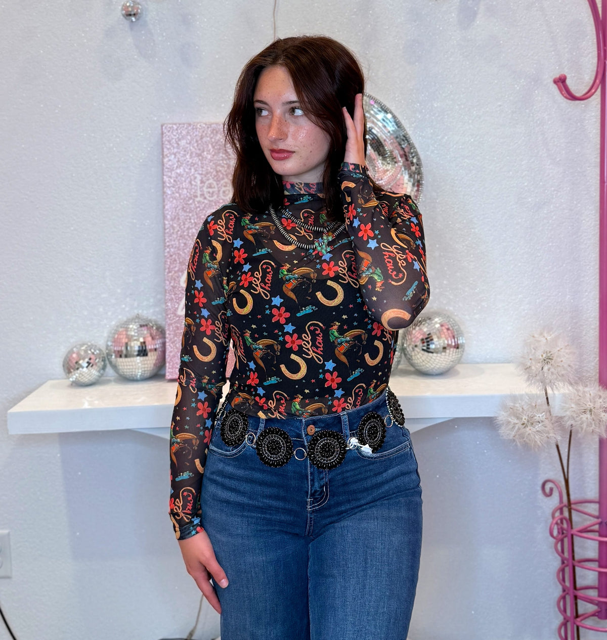 Wild Horse Boutique Shirts & Tops Sheer Yeehaw Longsleeve