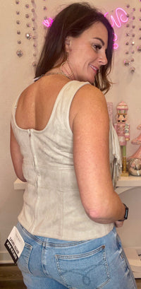 Wild Horse Boutique Shirts & Tops Taupe Fringe Studded Tank