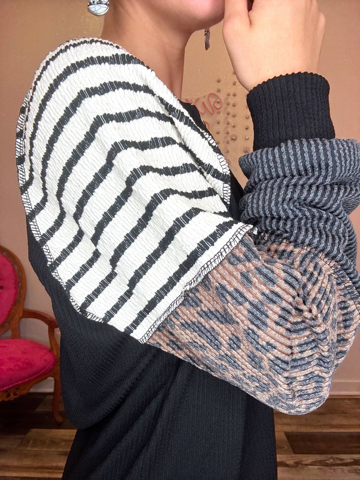 Wild Horse Boutique Shirts & Tops The Ribbed Leopard and Striped Longsleeve Top