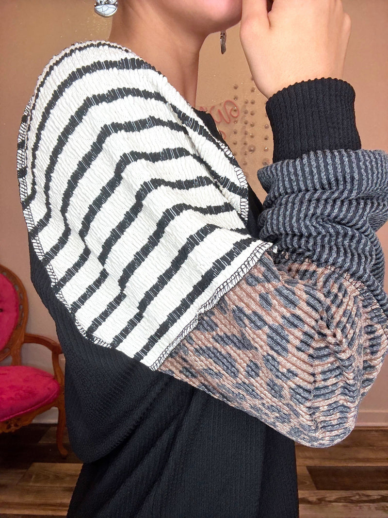 Wild Horse Boutique Shirts & Tops The Ribbed Leopard and Striped Longsleeve Top