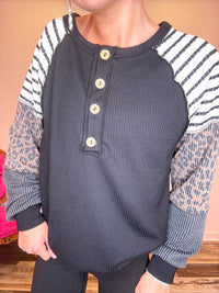 Wild Horse Boutique Shirts & Tops The Ribbed Leopard and Striped Longsleeve Top