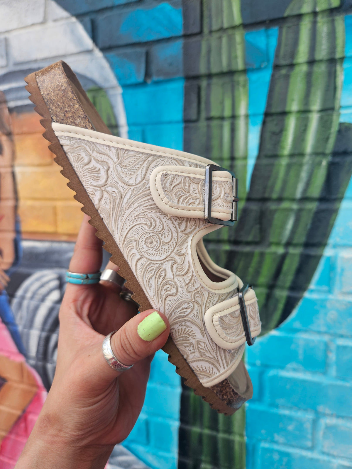 Wild Horse Boutique Shoes Beige Tooled Slide on Shoe