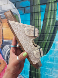 Wild Horse Boutique Shoes Beige Tooled Slide on Shoe
