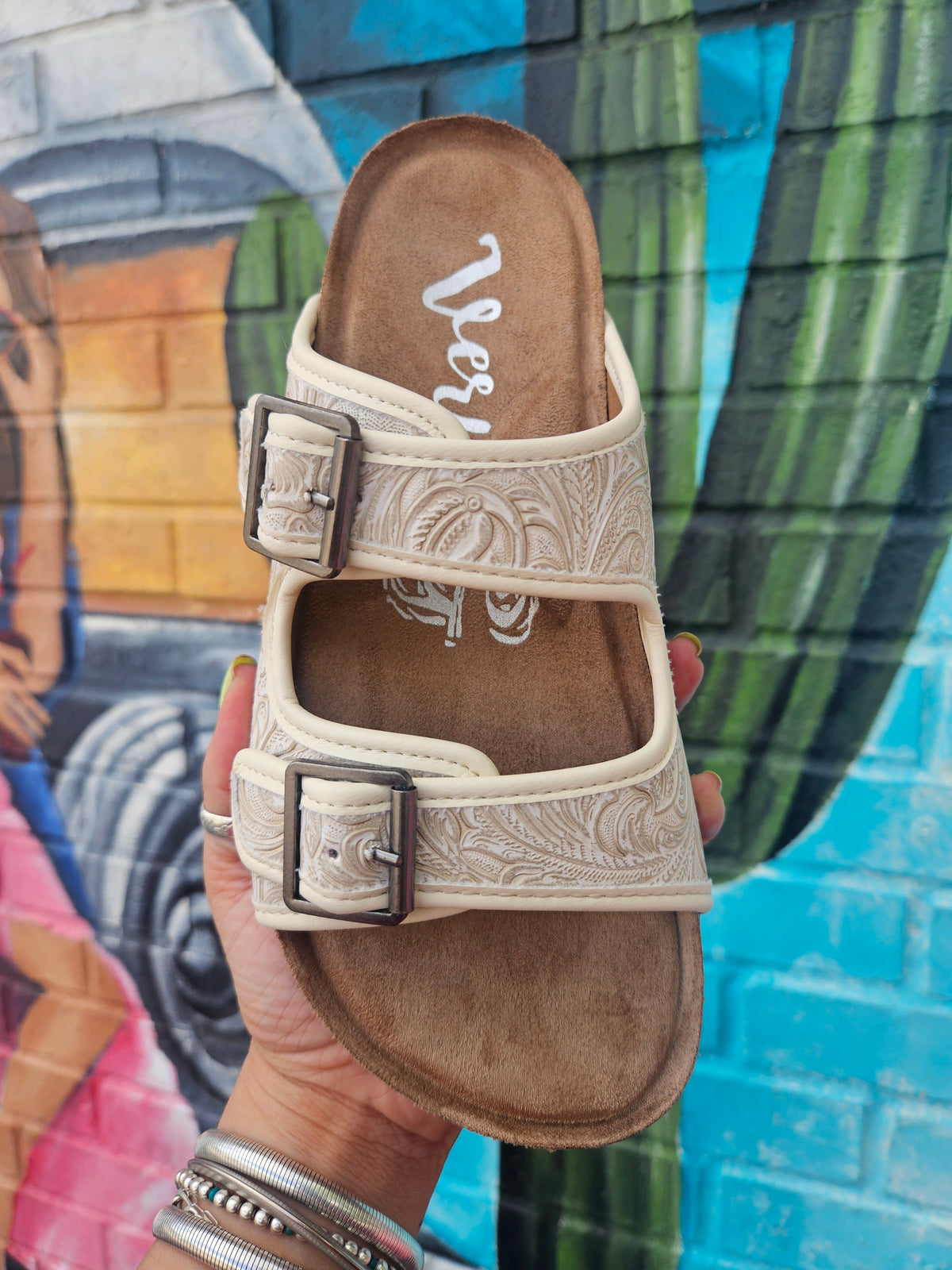 Wild Horse Boutique Shoes Beige Tooled Slide on Shoe