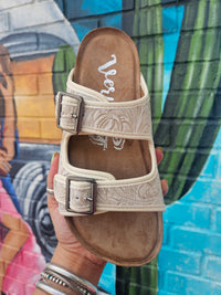 Wild Horse Boutique Shoes Beige Tooled Slide on Shoe