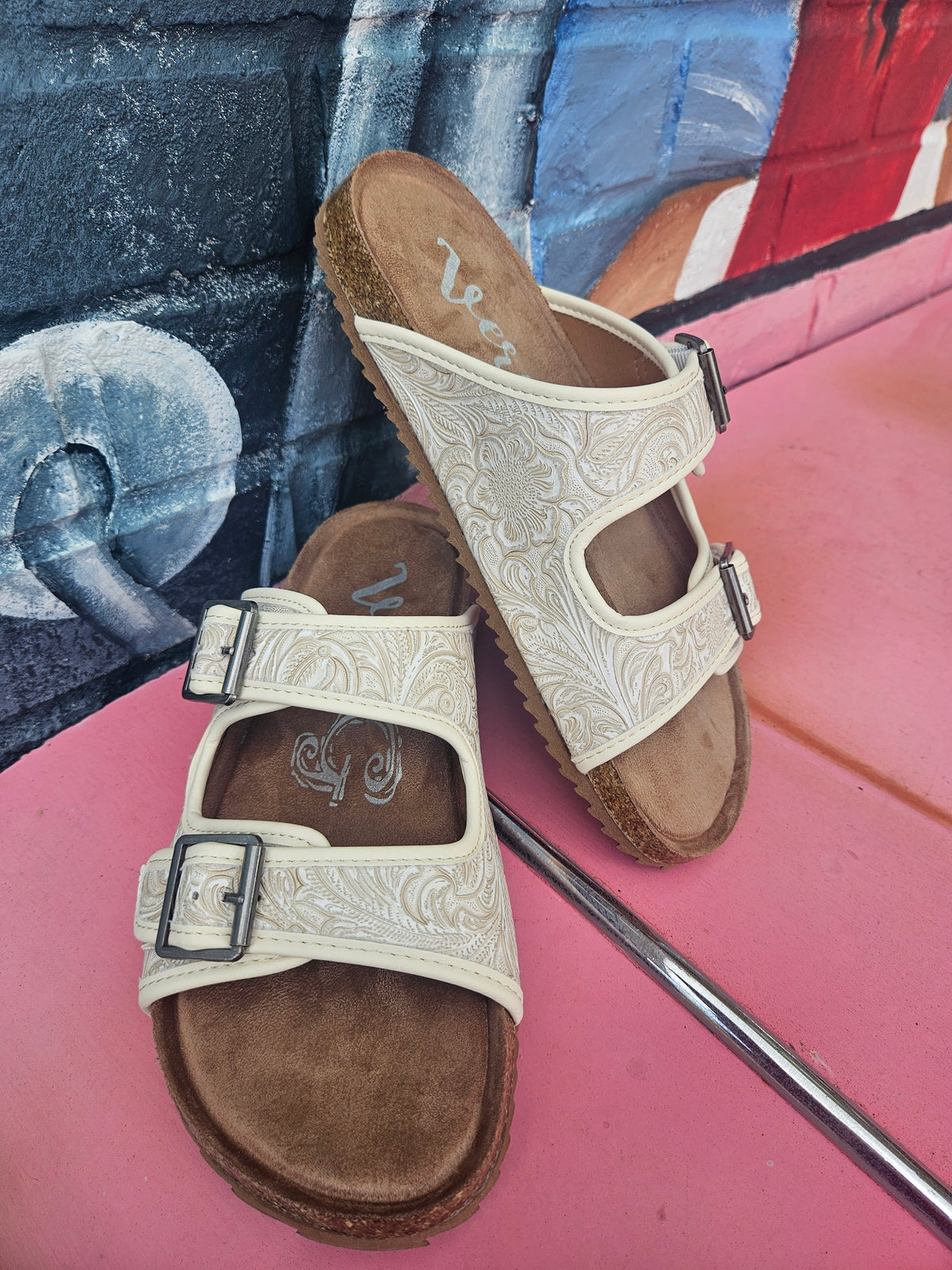 Wild Horse Boutique Shoes Beige Tooled Slide on Shoe