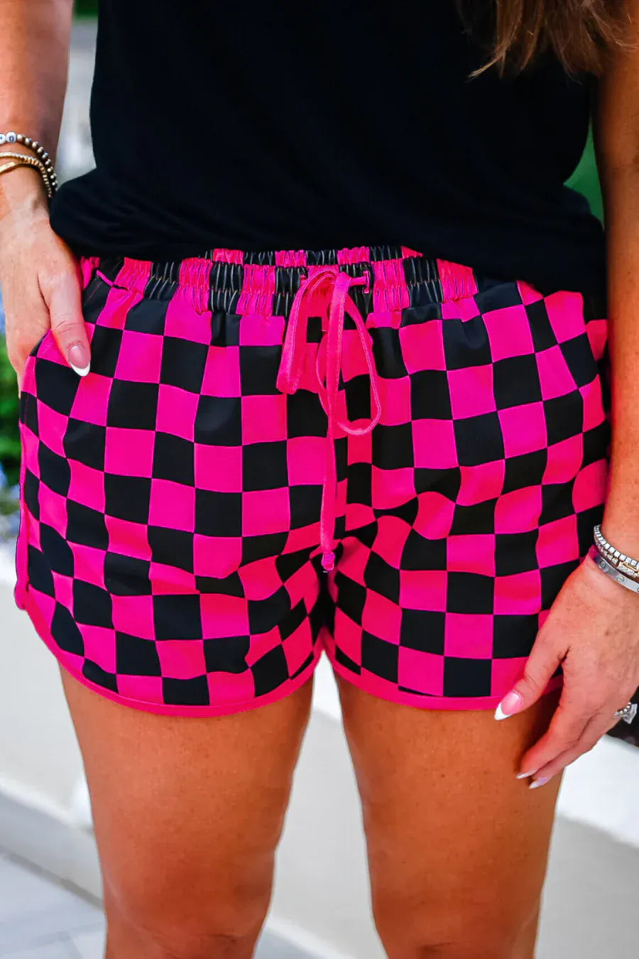 Wild Horse Boutique Shorts Black and Pink Checkered Shorts
