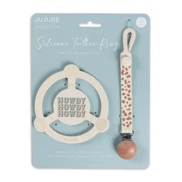 Wild Horse Boutique Silicone Teether Ring with Detachable Clip Howdy Partner Blue