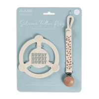Wild Horse Boutique Silicone Teether Ring with Detachable Clip Howdy Partner Blue