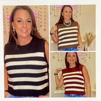 Wild Horse Boutique Sleeveless Striped Sweater with Gold Buttons