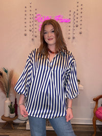 Wild Horse Boutique Small / Navy & Ivory Black or Navy Striped Satin Shirt