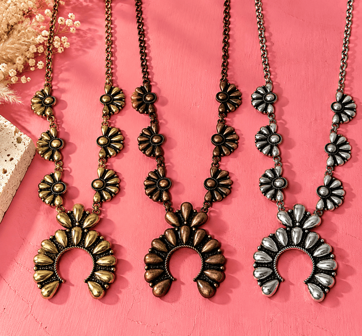 Wild Horse Boutique Squash Blossom Necklace – Copper, Gold or Silver Tone