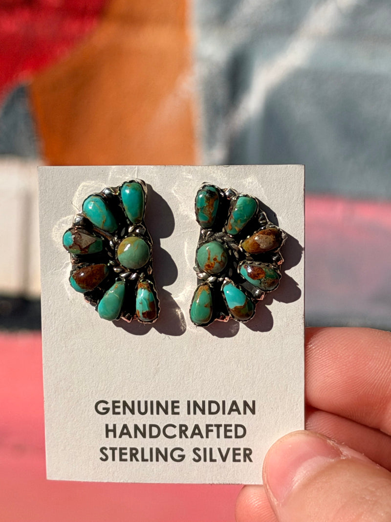 Wild Horse Boutique Sterling Half Cluster Turquoise Earrings