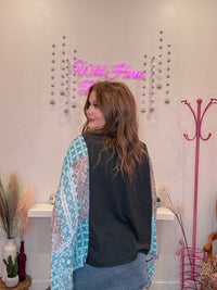 Wild Horse Boutique Tee Shirts Freebird Tee with Blue Sheer Sleeves