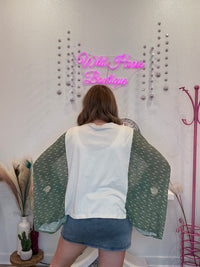 Wild Horse Boutique Tee Shirts Freebird Tee with Sheer Green Sleeves
