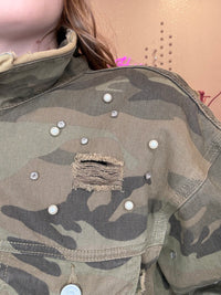 Wild Horse Boutique The Cropped Camo Jacket with Rhinestones & Pearls