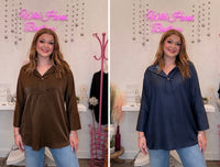 Wild Horse Boutique Tops Gold Button Blouse – Navy or Brown Long Sleeve