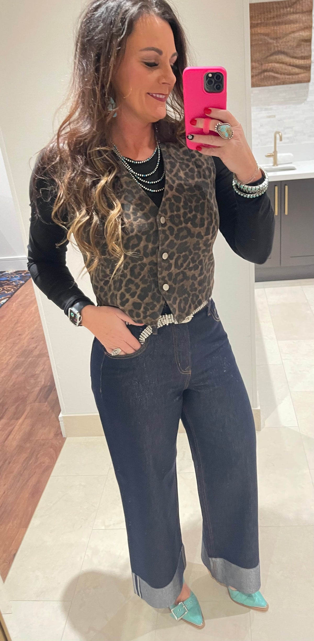 Wild Horse Boutique Tops Leopard Print Vest with Silver Buttons