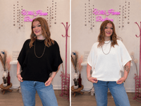 Wild Horse Boutique Tops Wide Short Sleeve Sweater – Black or White